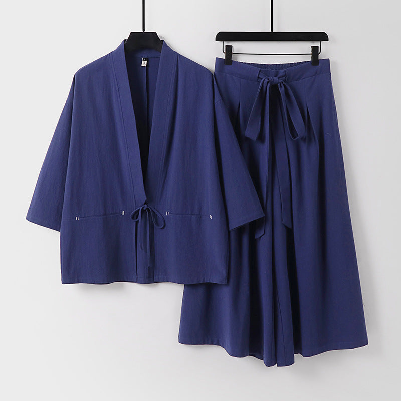 Damen Zweiteiliges Kimono-Set mit Kurzjacke und fließendem Midirock Shop Nory