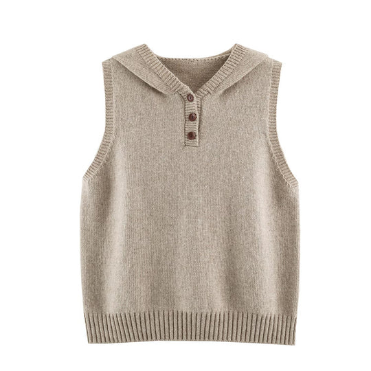 Damen Feinstrick-Weste mit Kapuze, Knopfleiste und Rippbund Shop Nory