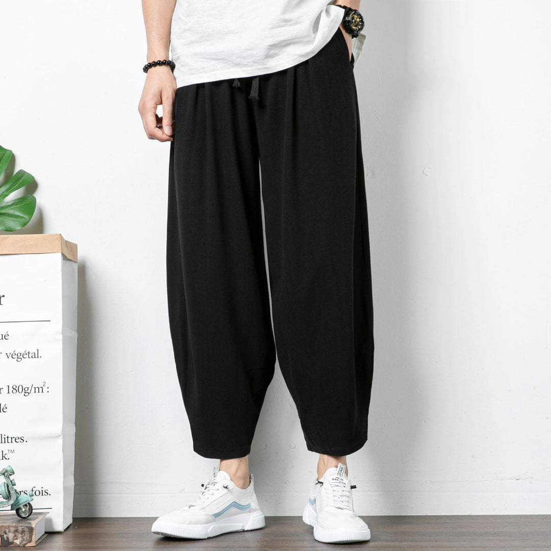 Herren Lässige Cropped Haremshose aus Baumwollmix mit Tunnelzug und gerippten Knöchelbündchen Shop Nory
