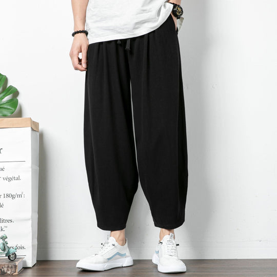 Herren Lässige Cropped Haremshose aus Baumwollmix mit Tunnelzug und gerippten Knöchelbündchen Shop Nory