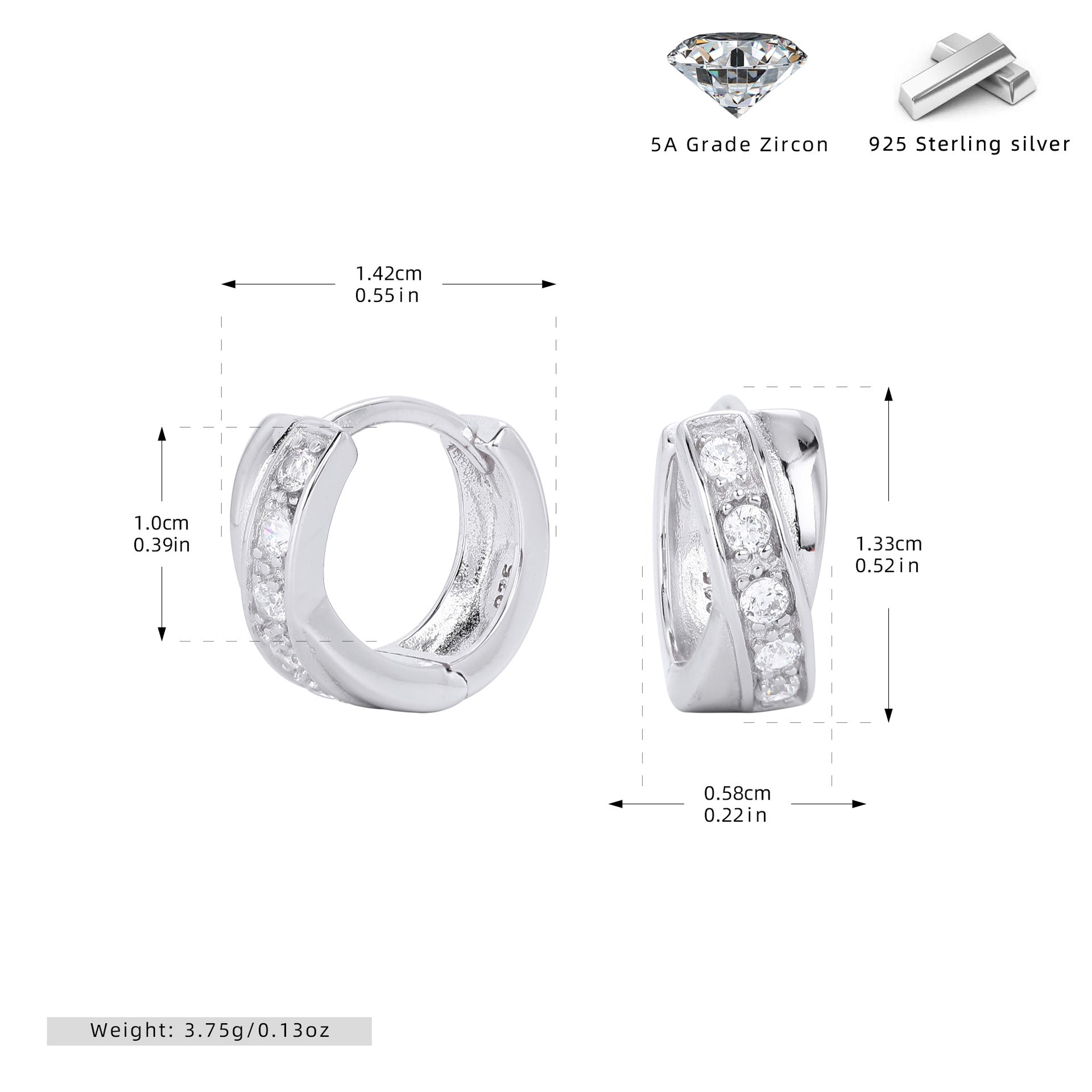 Damen Creolen mit strahlenden Zirkonsteinen und 925 Sterlingsilber Shop Nory