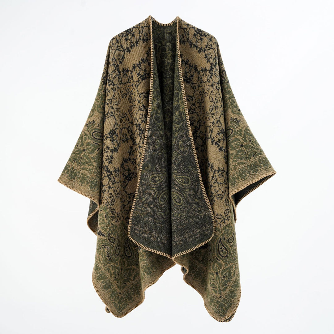 Damen Überwurfponcho im Double-Face‑Jacquard mit Paisley‑Inspiration und Zierstichkante Shop Nory