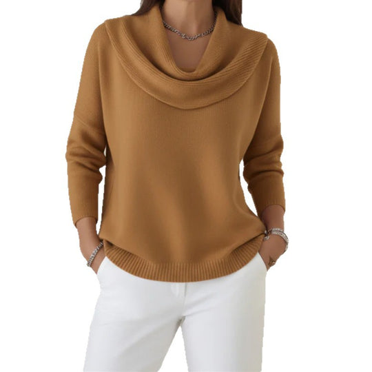 Damen Lässiger Schalkragen-Feinstrickpullover mit überschnittener Schulter und geripptem Saum Shop Nory