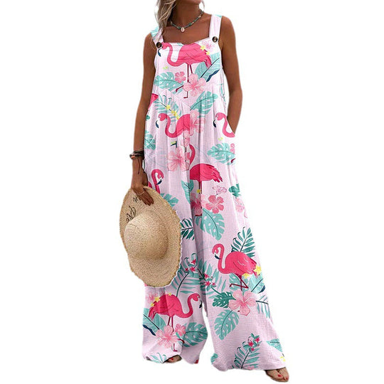 Damen Weit geschnittene Latzhose mit floralem Muster und praktischen Taschen Shopnory