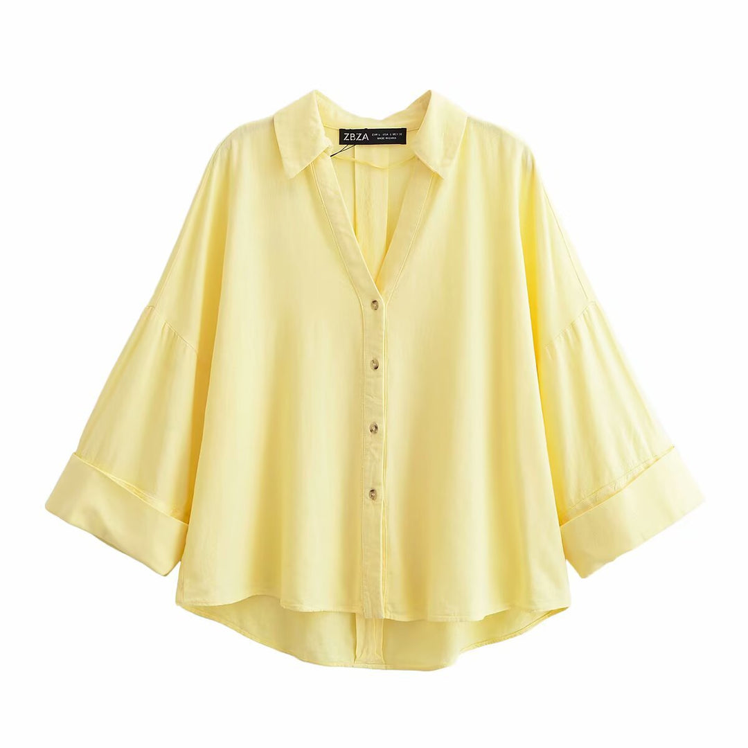 Damen nan lockere oversized Hemdbluse mit weitem Kragen und Dreiviertelärmeln Shop Nory