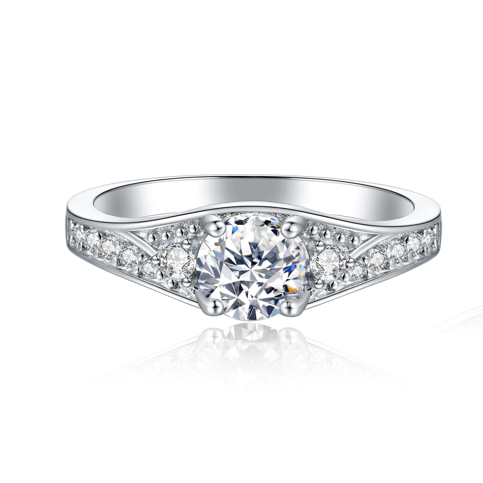 Damenring mit elegantem, geschwungenem Design und funkelndem Zirkonia-Besatz Shop Nory