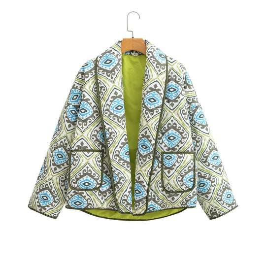 Damen Stepp-Kimonojacke mit grafischem Allovermuster, Schalkragen und aufgesetzten Taschen Shop Nory