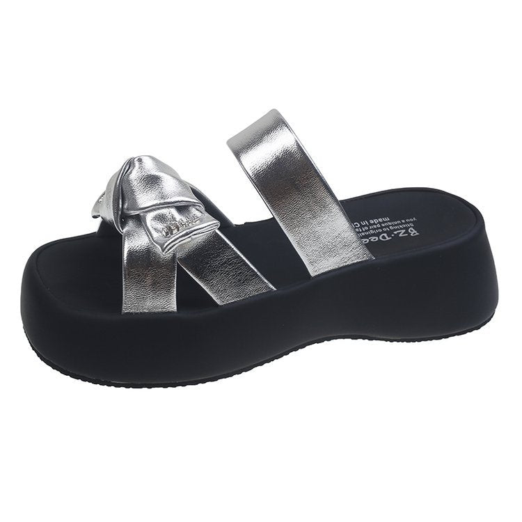 Damen modische Plateausandalen mit dekorativem Schleifendetail Shopnory
