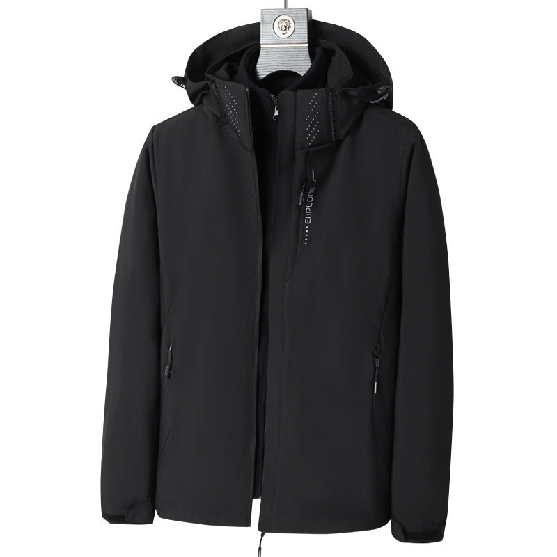 Herren Softshell Outdoorjacke mit wasserdichter Membran, abnehmbarer Kapuze und verdecktem Reißverschluss Shop Nory
