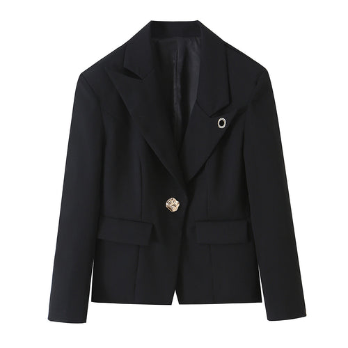 Damen Taillierter Kurzblazer mit dekorativem Metallknopf und Pattentaschen Shop Nory