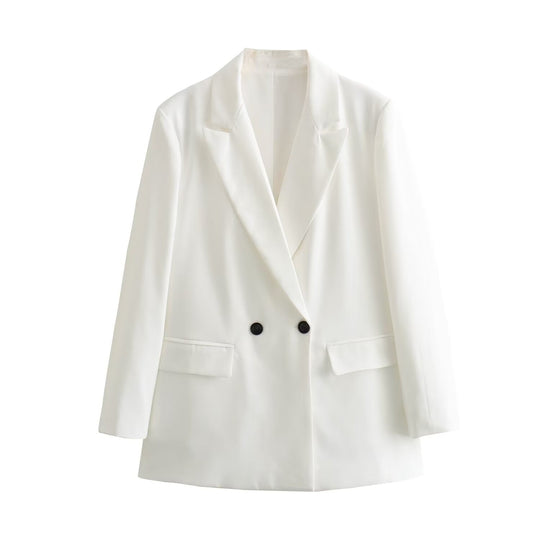 Damen Doppelreihiger Longblazer mit weitem Schalkragen und Pattentaschen Shop Nory