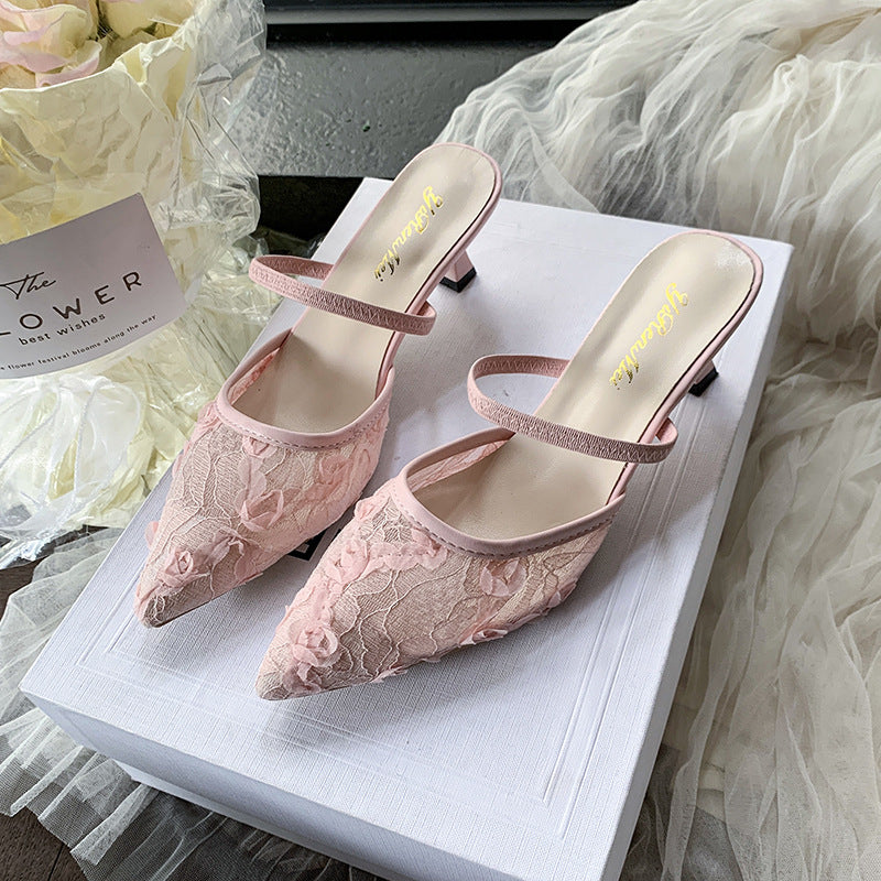 Damen Slingback-Pumps mit floralen Spitzenelementen