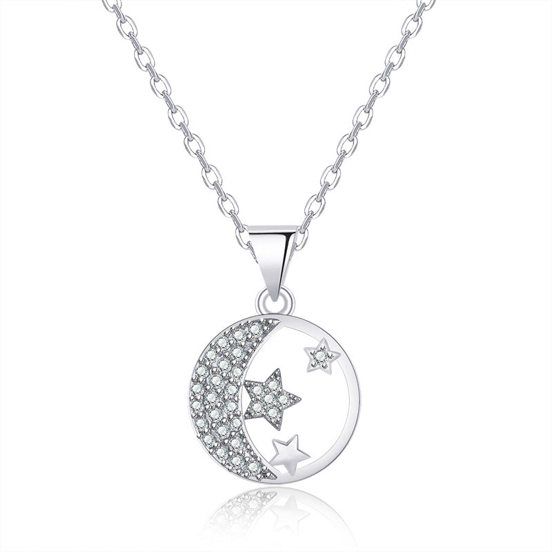 Damen Halskette mit funkelndem Mond- und Sternanhänger Shop Nory