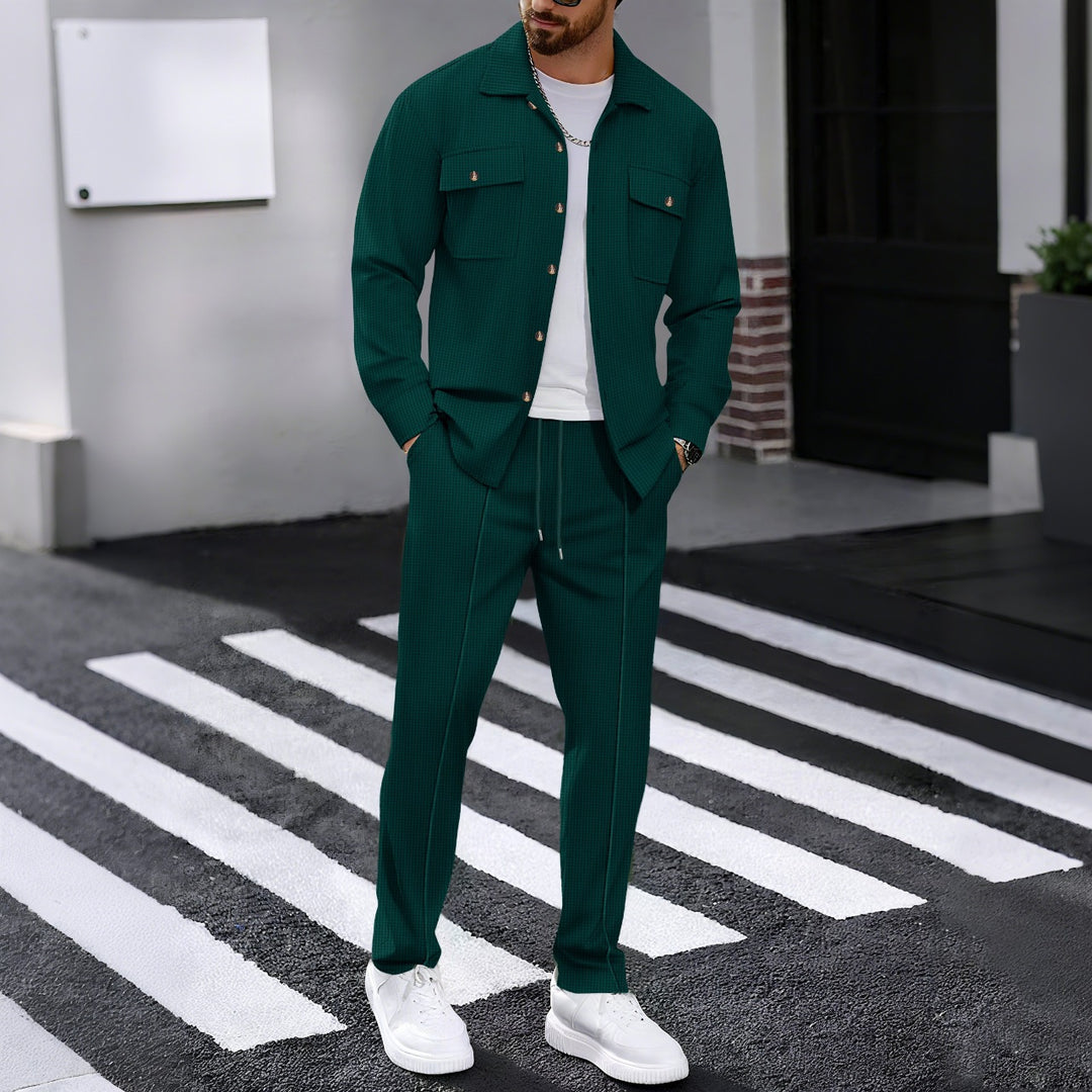 Herren Waffelstruktur Hemdjacke und Relaxhose Set Shop Nory