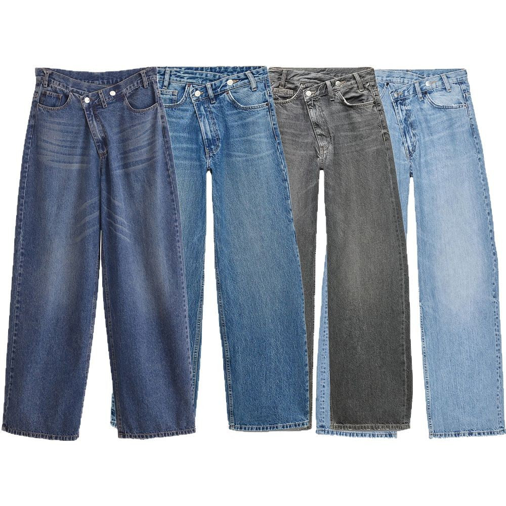 Damen Hochtaillierte weite Denim-Jeans mit asymmetrischem Bund und Culotte-Schnitt Shop Nory