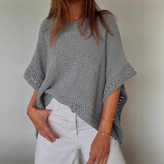 Damen Leichtes Oversize Strickponcho mit Häkelkante Shop Nory