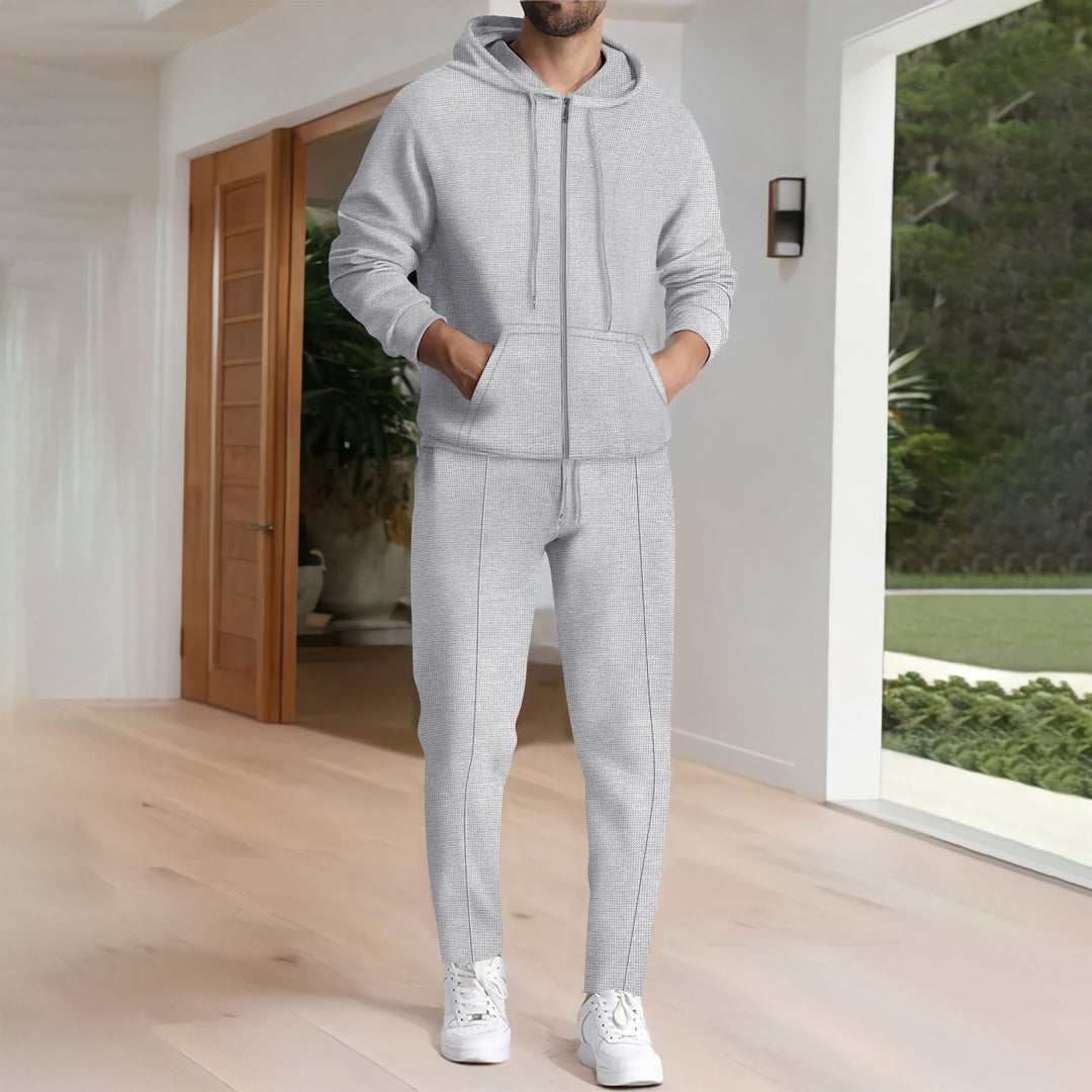 Herren nan Struktur-Fleece Zip-Hoodie mit Kängurutaschen und schmal zulaufender Jogginghose Shop Nory