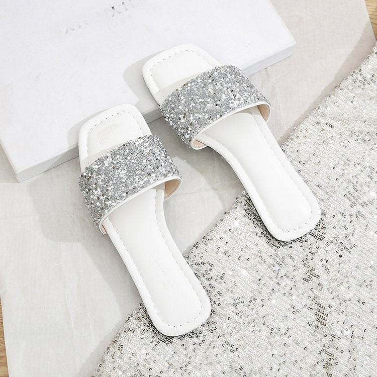 Damen Glamouröse Riemchen-Pantoletten mit funkelnder Strass-Applikation