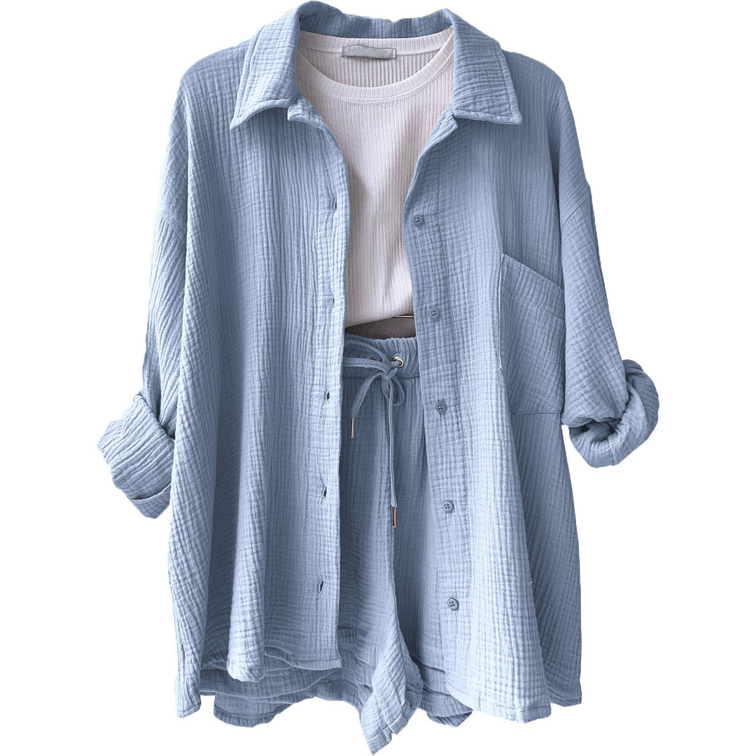 Damen lässiges Oversize-Hemd mit kurzem Schnitt und praktischen Taschen