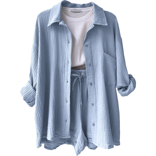 Damen lässiges Oversize-Hemd mit kurzem Schnitt und praktischen Taschen