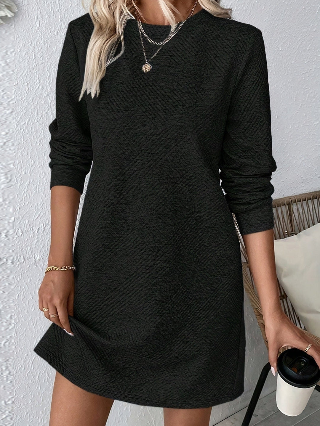 Damen lässiges Sweatkleid mit strukturiertem Design