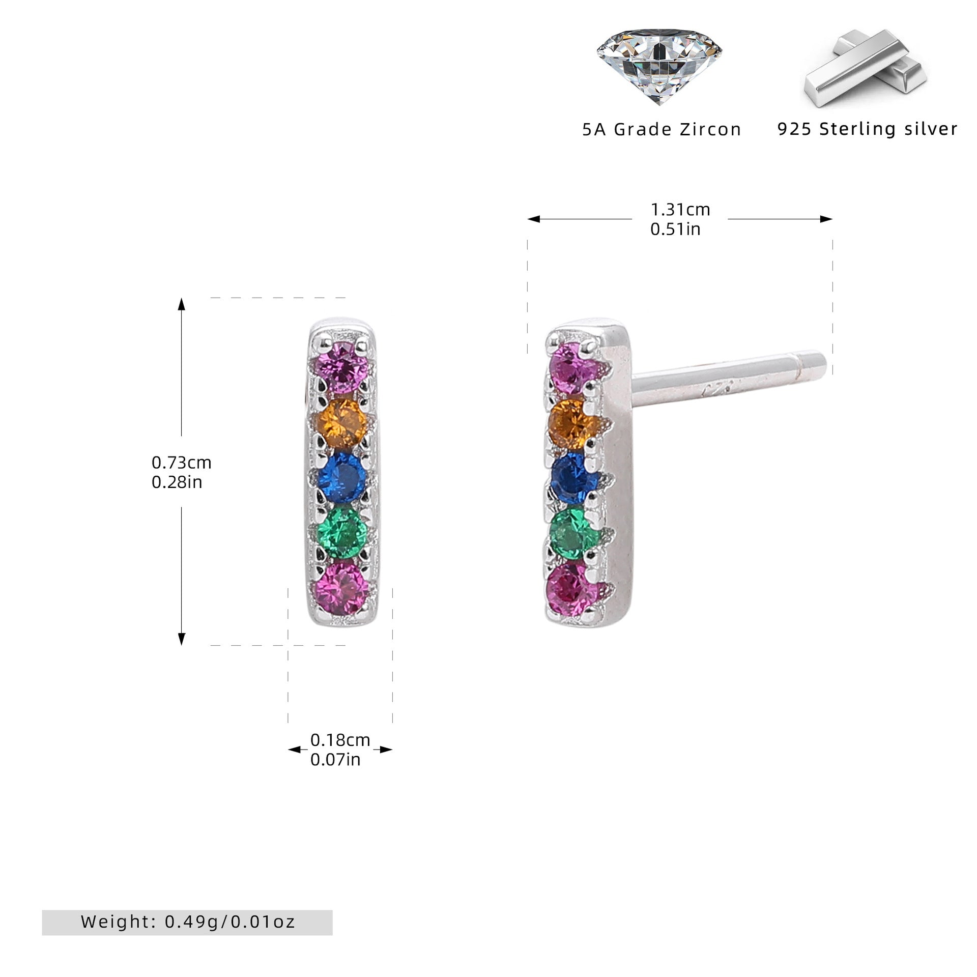 Damen Ohrstecker mit bunten Zirkonsteinen aus hochwertigem 925 Sterling Silber Shop Nory