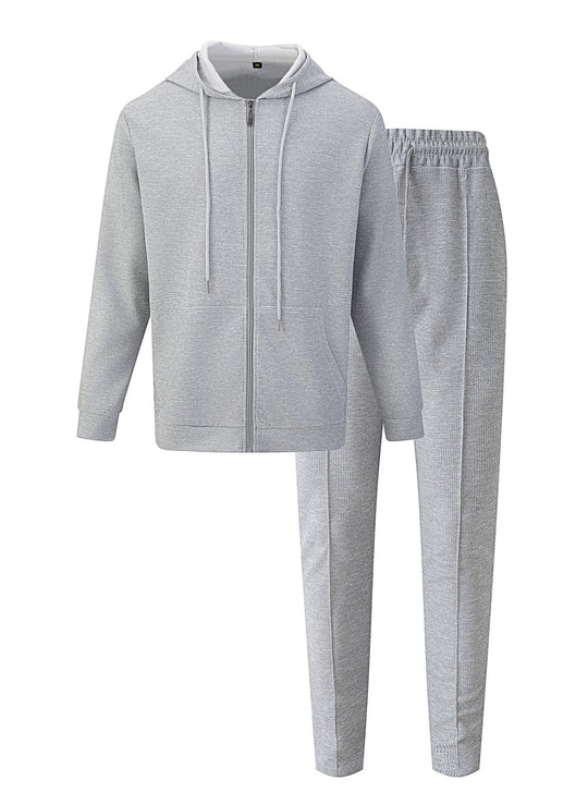 Herren nan Waffelstruktur-Jogginganzug mit Kapuzen-Zipjacke und konisch geschnittener Jogginghose
