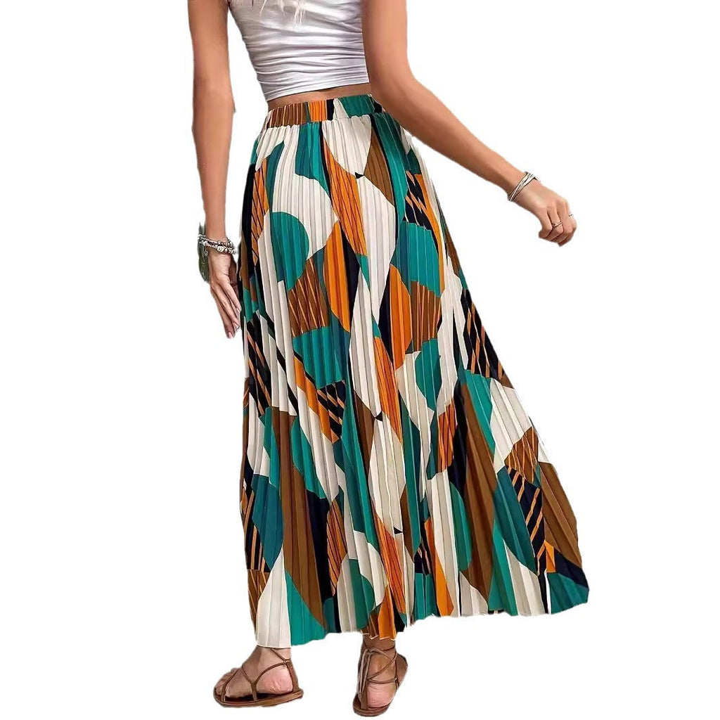 Damen Plissierter Maxirock mit geometrischem Muster
