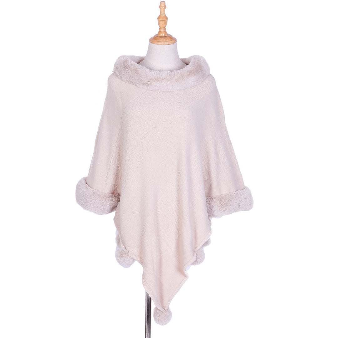 Damen Ruana-Poncho mit Kunstfellbesatz, Kaschmir-Touch und Bommel-Saum Shop Nory