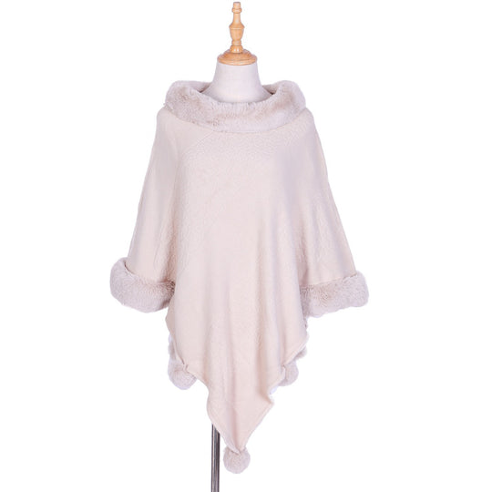 Damen Ruana-Poncho mit Kunstfellbesatz, Kaschmir-Touch und Bommel-Saum Shop Nory