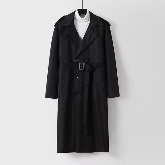 Herren Langer Doppelreihiger Trenchcoat mit Bindegürtel und Epauletten Shop Nory