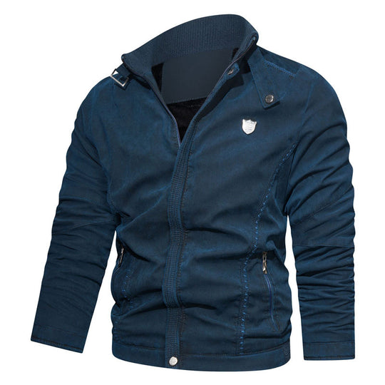 Herren leichter Canvas-Bomber mit Stehkragen, Reißverschluss und Reißverschlusstaschen Shop Nory