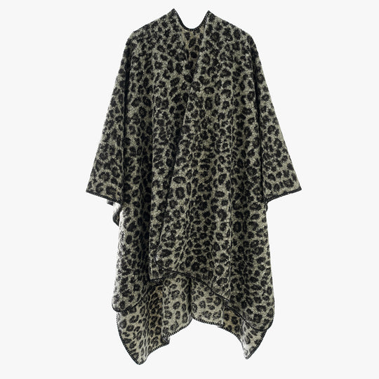 Damen Oversize-Poncho aus Wollmix mit dezentem Leo-Jacquard und asymmetrischem Zipfelsaum Shop Nory