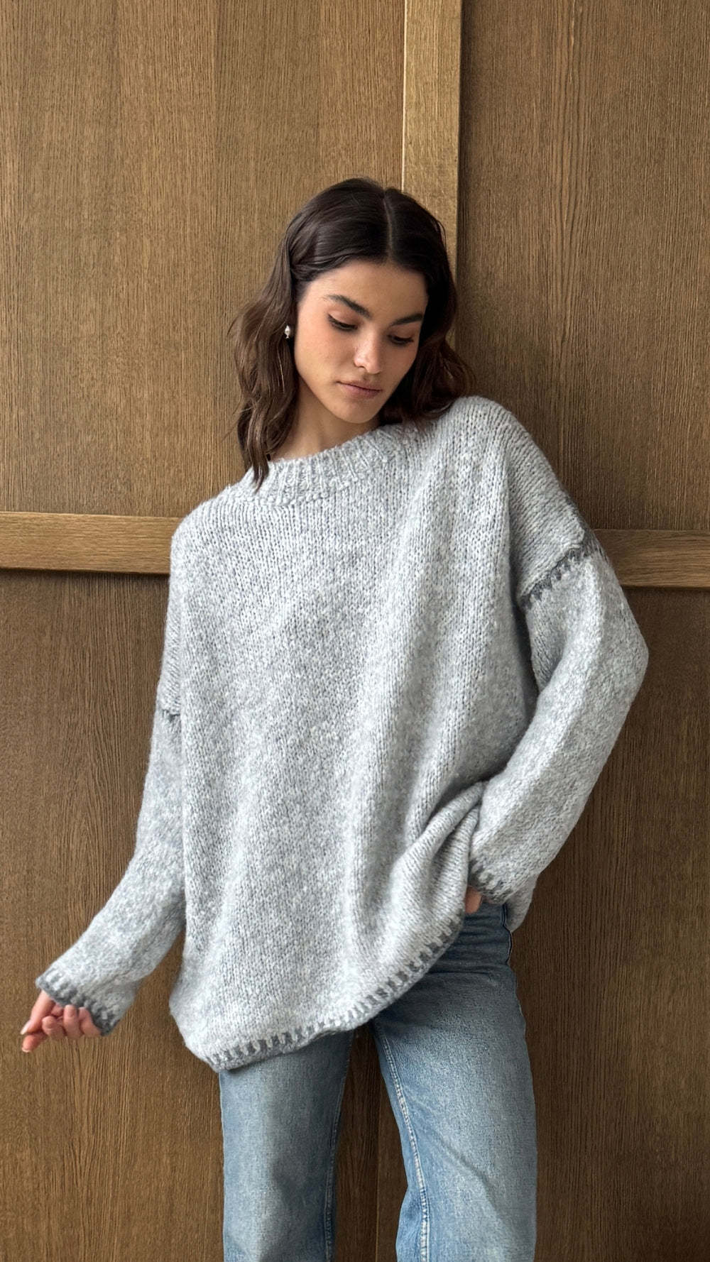 Damen kuscheliger Strickpullover mit kontrastierenden Akzentdetails