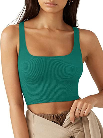 Damen cropped Top mit breiten Trägern und feinem Rippenmuster