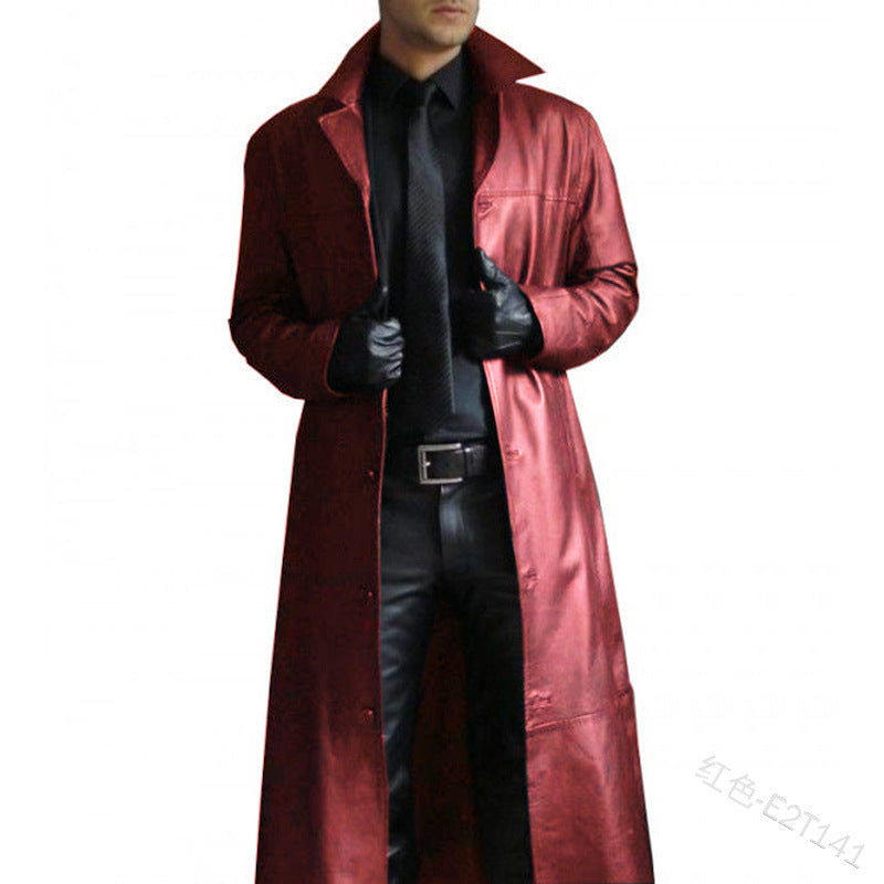 Herren Langer Vegan-Leder Trenchcoat