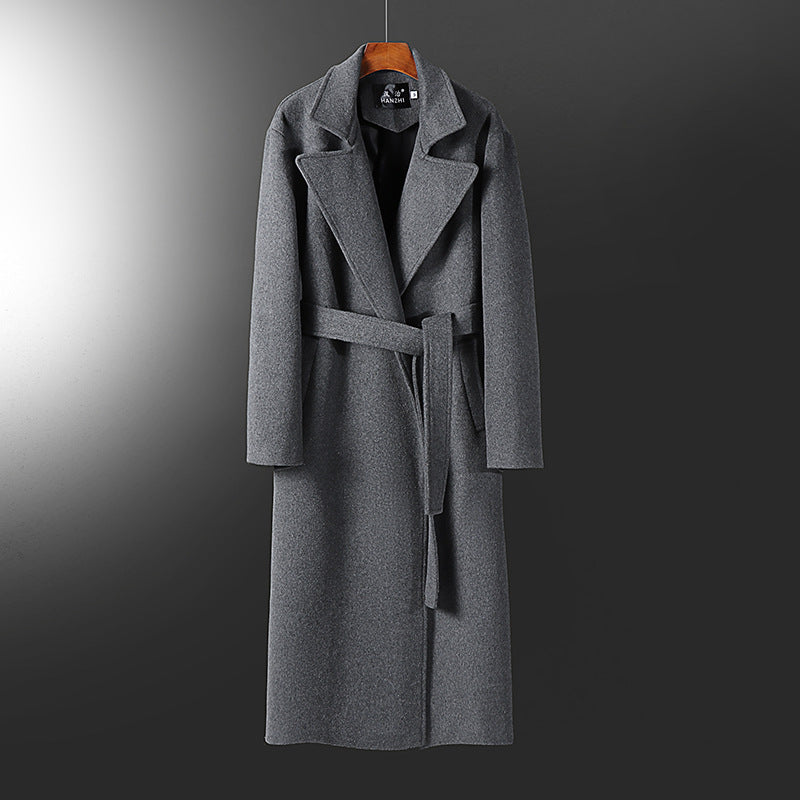 Herren Maxilanger taillierter Wollmix-Mantel mit weitem Schalkragen und Bindegürtel Shop Nory