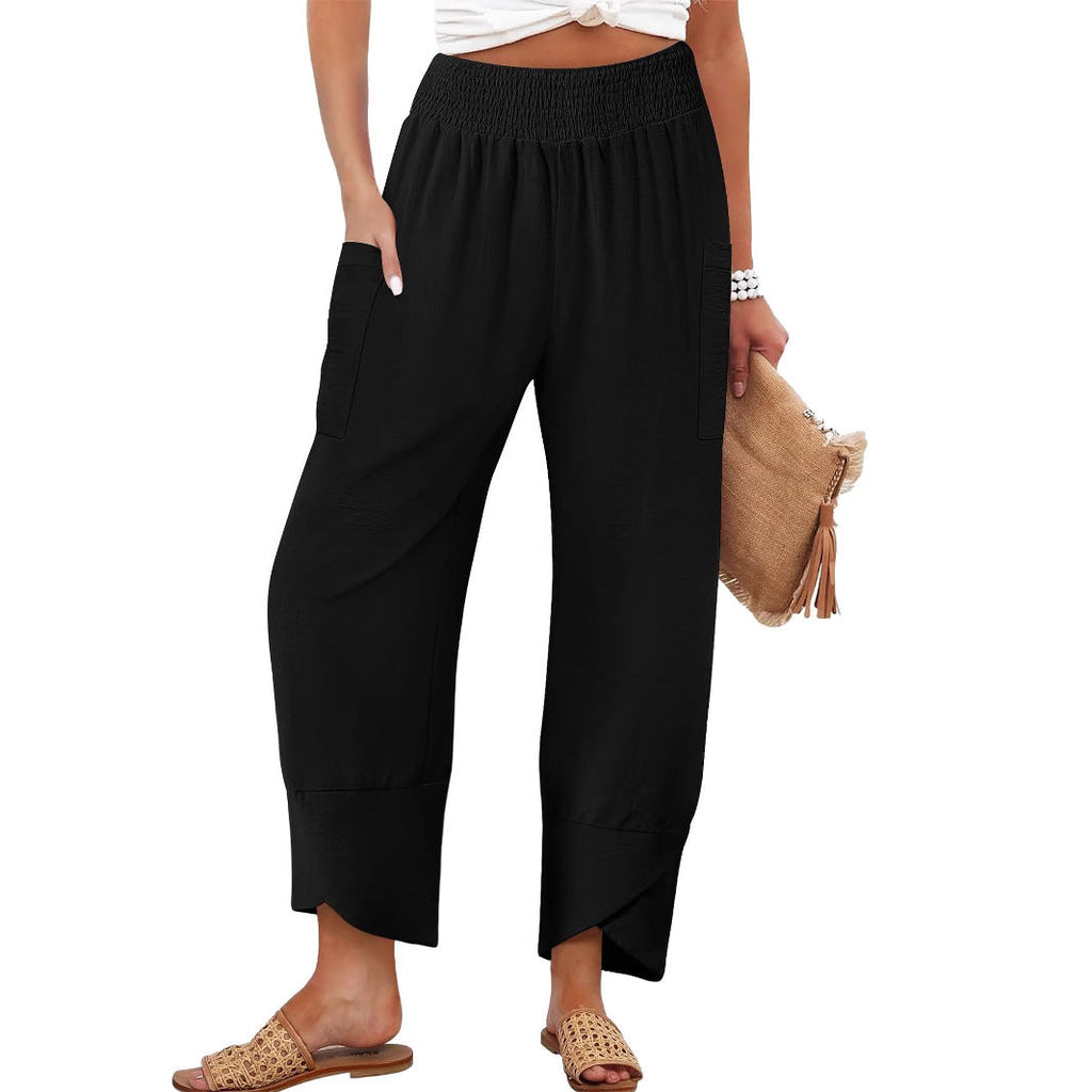 Damen Weite Sommerhose mit elastischem Bund und praktischen Taschen