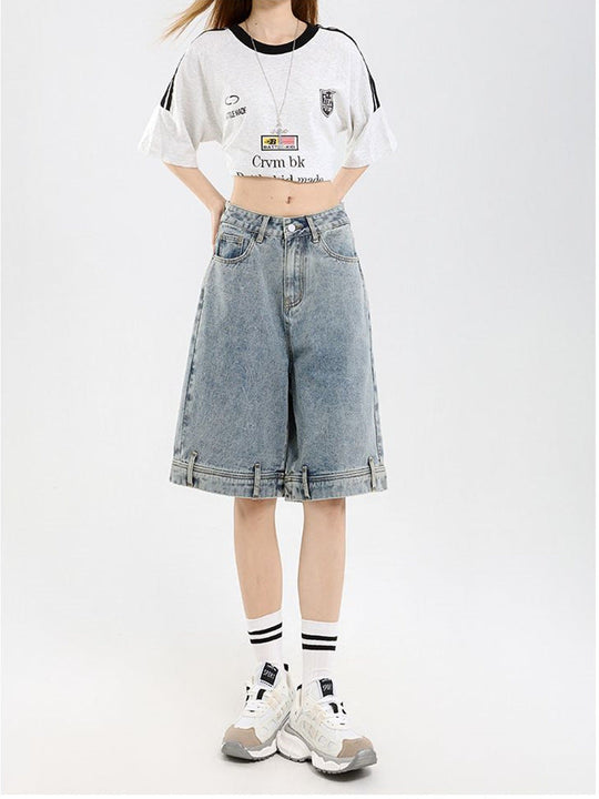 Damen klassische Denim-Shorts mit weitem Bein