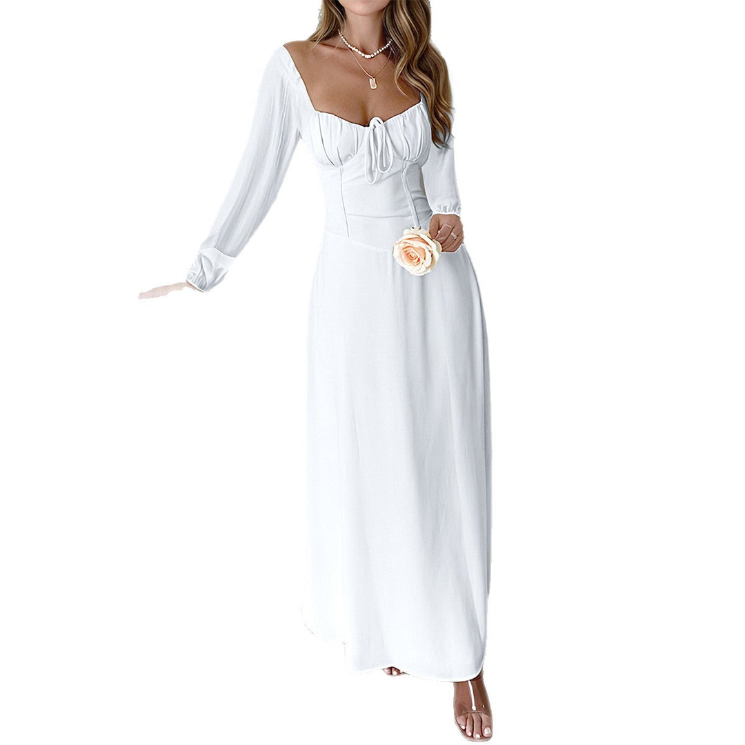 Damen nan Maxikleid mit Corsagen-Oberteil, Herzausschnitt, gerafften Ärmeln und fließendem A-Linien-Rock Shop Nory