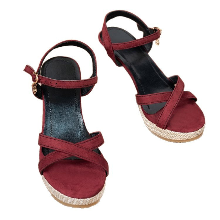 Damen Wedge-Sandalen mit bedruckter Korksohle und verstellbarem Riemendesign