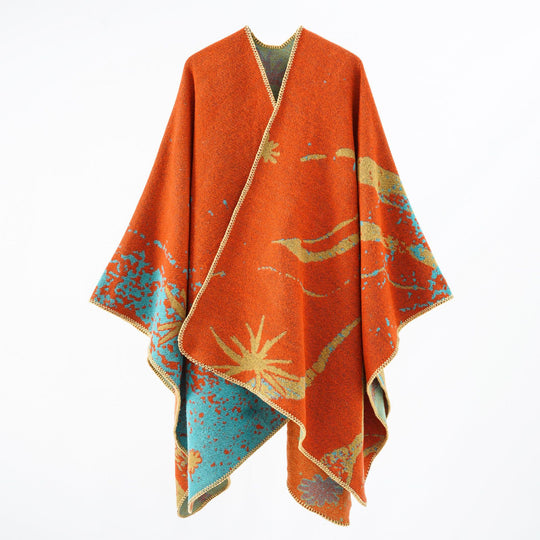 Damen Wendbarer Jacquard-Wickelponcho im Oversize-Umhang Shop Nory