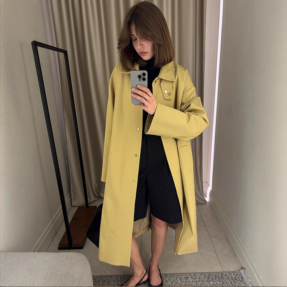 Damen Maxilanger Oversize-Trenchcoat mit Stehkragen und verdeckter Druckknopfleiste Shop Nory