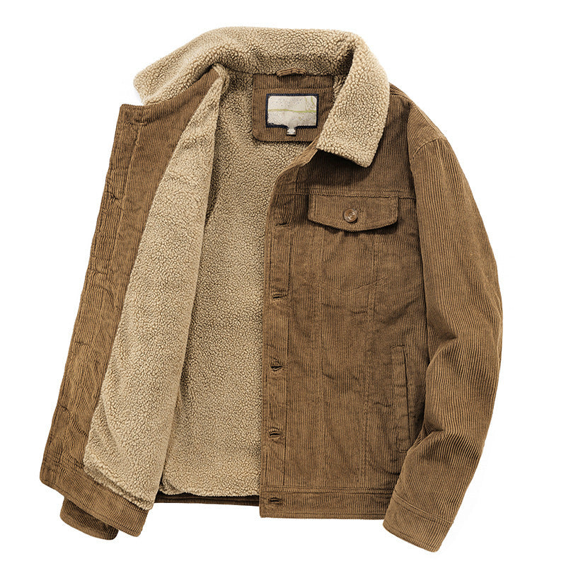 Herren Kord-Workerjacke mit durchgehendem Teddyfutter, Hemdkragen und Brusttasche Shop Nory
