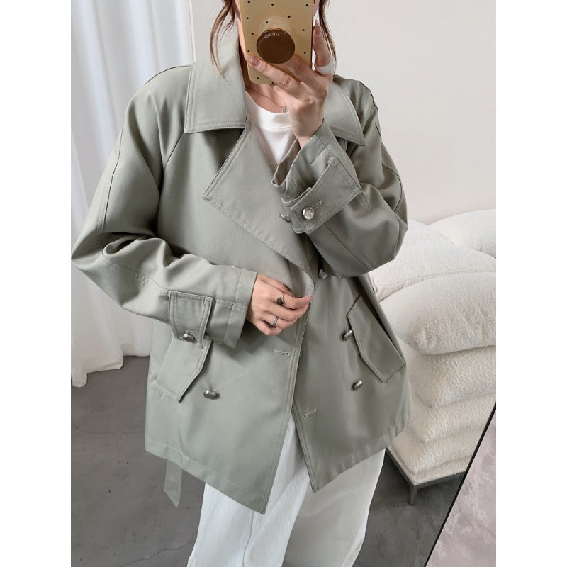 Damen Kurztrench mit weitem Schnitt, doppelreihigem Verschluss und Bindegürtel Shop Nory