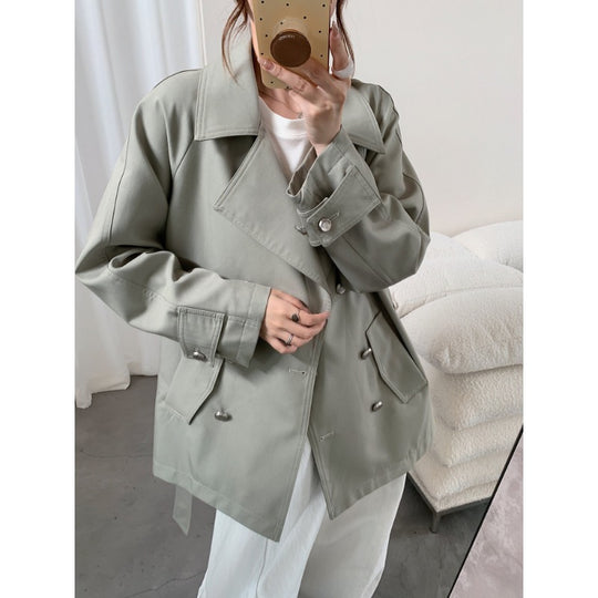 Damen Kurztrench mit weitem Schnitt, doppelreihigem Verschluss und Bindegürtel Shop Nory