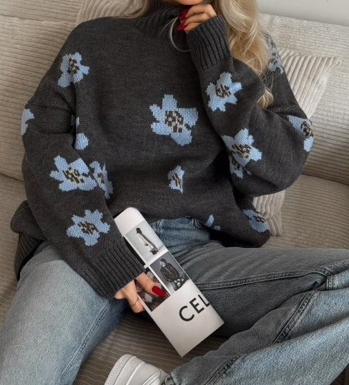 Damen Modischer Pullover mit floralen Mustern