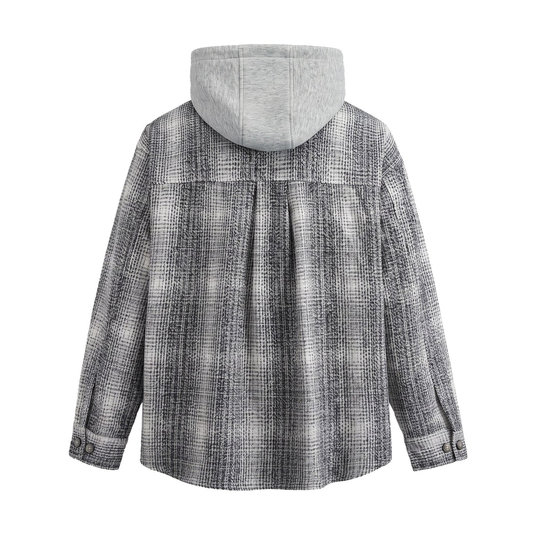Herren Kapuzen-Overshirt im Wollmix mit Karomuster und aufgesetzter Brusttasche Shop Nory