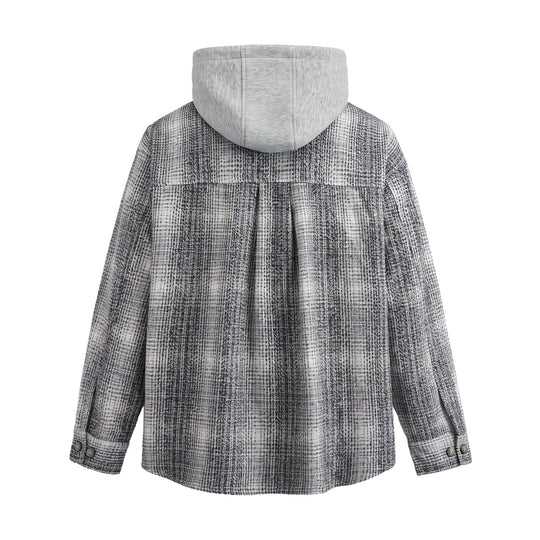 Herren Kapuzen-Overshirt im Wollmix mit Karomuster und aufgesetzter Brusttasche Shop Nory