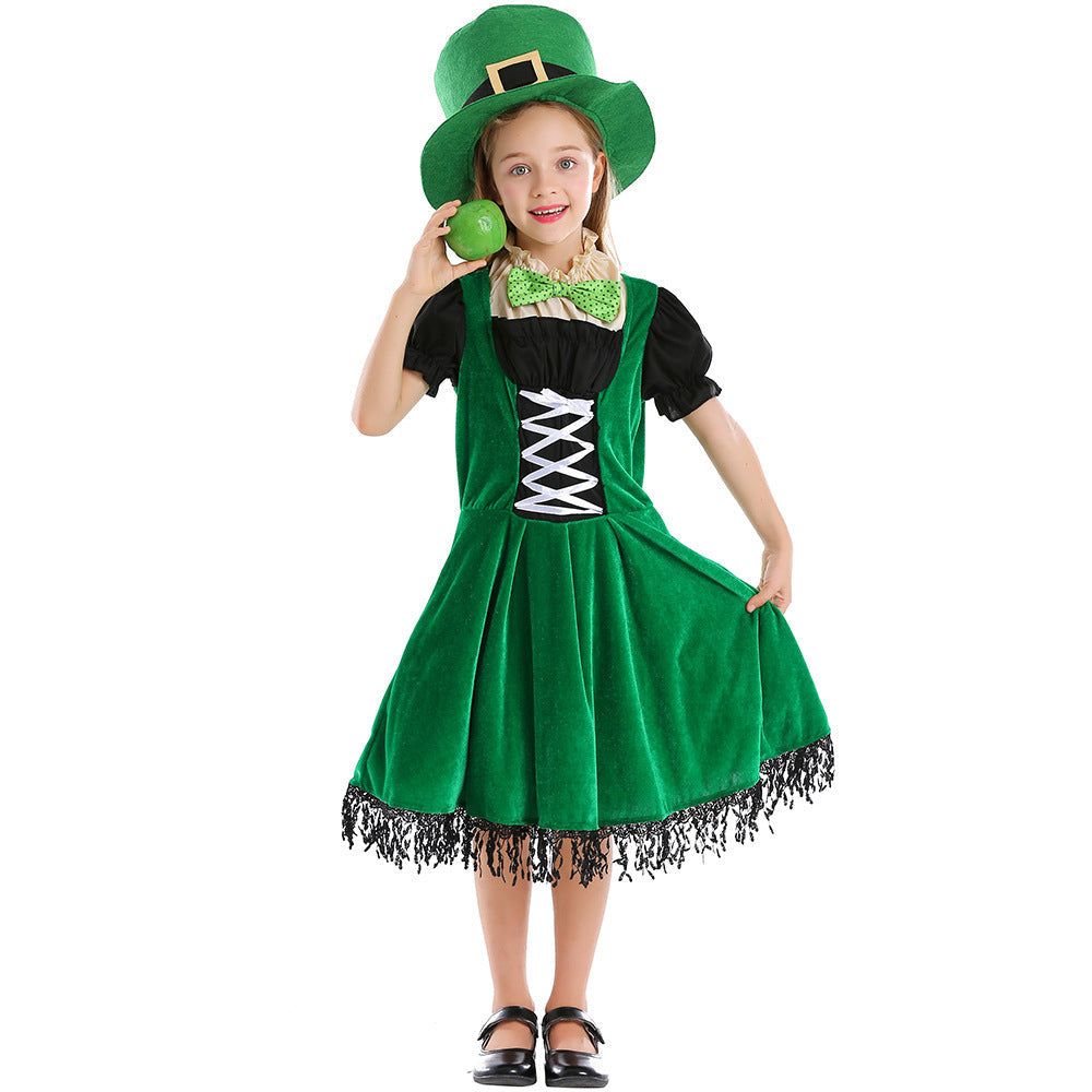 Mädchen Leprechaun Kostüm mit grünem Hut und Fransen Shop Nory